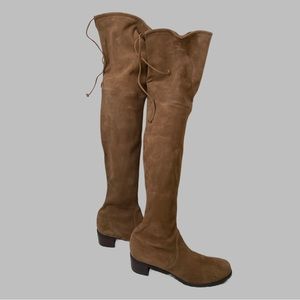 Stuart Weitzman Thigh High Stretch-Suede Camel Boots